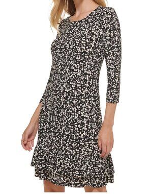 NWT Tommy Hilfiger Black White Floral Tiered Dress Size 6 MSRP $99